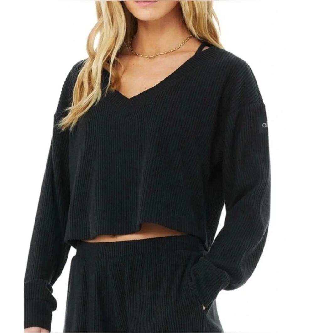 Alo Yoga Muse V-Neck Pullover Sweater & Sweatpants Black Size XS/S Set